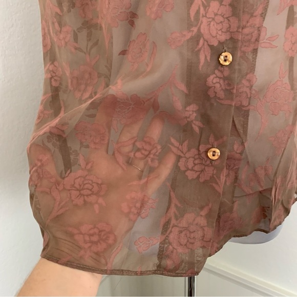 Vintage Y2K Semi Sheer Floral Button Up Blouse Women’s L Whimsygoth Romantic - Picture 6 of 16